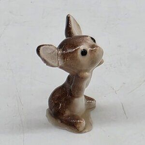Tiny Ceramic Figurine Sitting Brown & White Mouse With Long Ears